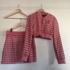 Shane Justin Cropped Jacket Mini Skirt Red‎ White Fit Preppy Legally Blonde XL